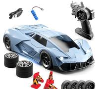 Quavva Coche de deriva RC 1/18 4WD para más de 14 adultos, luces LED de desbordamiento completo proporcional de 2.4 GHz, neumáticos duales de 2 velocidades, modelo RTR morado (azul)