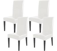 Qubjus Funda protectora para silla de comedor, de piel sintética sólida, impermeable, resistente al aceite, elástica, para mesa de comedor (blanco, 4 unidades)