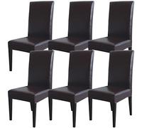 Qubjus Funda protectora para silla de comedor, piel sintética sólida, impermeable, resistente al aceite, elástica, para mesa de comedor (café, 6 unidades)