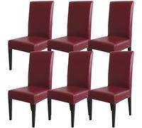 Qubjus Funda protectora para silla de comedor, piel sintética sólida, impermeable, resistente al aceite, elástica, para mesa de comedor (rojo vino, 6 unidades)