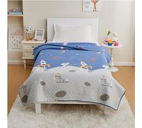 Qucover Colcha Cama 90 Iinfantil, Colcha Acolchado 150x200cm Colorida con Estampado Cohete, Colcha Bouti 100% Algodón Azul, Cubrecama Individual para Niños/Niña/Niño/Adultos Diseño Reversible
