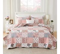 Qucover Colcha Estampado 220x230cm, Juego de Colchas Cama 150 Ultrasónica, Cubrecama Rosa Microfibra con 2 Fundas de Almohada 50x75cm, Manta de Verano Cama 150 Superligera con Patrón Foral