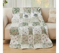 Qucover Colcha Estampado, Colchas Cama 90 150 180 Ultrasónica, Cubrecama Verde Microfibra con Patrón Foral, Manta de Verano Cama Superligera