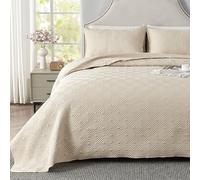 Qucover Colcha Verano Cama 150 Beige, Juego de Colchas Cama 150 Ultrasónica con 1 Fundas de Almohada 50x75cm, Cubrecama 180x220 Microfibra, Manta de Verano Superligera con Patrón Geométrico