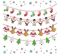 QUCUMER 4 Pcs Guirnalda Navideña de Papel Colgante con Patrones de Reno, Muñeco de Nieve, Papá Noel y Árbol para Decoraciones