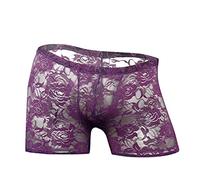 qudang Calzoncillos tipo bóxer transparentes para hombre, de encaje, elásticos, retro, sexy, ropa interior para hombre, suaves y transpirables, color morado, talla libre, morado