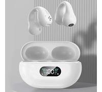Qudinip Auriculares Bluetooth Ergonómicos y Ligeros de Conducción ósea para Deportes y Actividades Al Aire Libre |Pantalla Digital, Diseño Inalámbrico (Blanca)