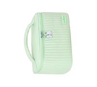Qudinip Bolsa de Maquillaje con Tapa Abierta, Bolsa de Almacenamiento de Cosméticos de Cuero PU Cremoso para Viajes, Organizador de Maquillaje de Gran Capacidad (Verde Claro)