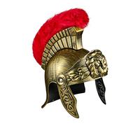 Qudinip Casco Romano, Guerrero de Oro Roman Fighter, Plástico Accesorio de Disfraces de Gladiador con Visera Solar Plegable y Peine Rojo para Hombres Cosplay de Fiesta Temática de