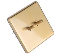 Qudinip Interruptor de Palanca de Luz, Interruptor de Control Doble Dorado, Función 10A para Decoración del Hogar, Acero Inoxidable, 86 X 86 Mm