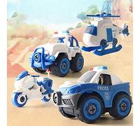 Qudinip Juego de 4 Vehículos de Policía para Niños, Coche Patrulla Ensamblado, Helicóptero, Motocicleta, Seguro para Que Jueguen los Niños, Hecho de Material PP Duradero