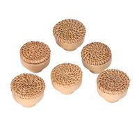 Qudinip Juego de 6 Pomos Redondos para Cajones Hechos a Mano de Ratán para Muebles de Cocina y Dormitorio, Tiradores de Madera Lisos Fáciles de Instalar
