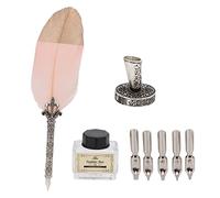 Qudinip Juego de Bolígrafos de Plumas, Herramienta de Escritura Elegante Retro, Caja de Regalo para Estudiantes, Profesores, Amantes, 25,8 X 11,3 X 4,4 Cm (SP172036 polvo sucio con cabeza dorada)
