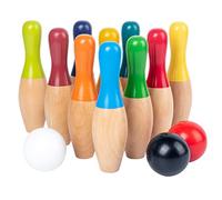 Qudinip Juego de Bolos de Madera para Niños, 10 Bolas 3 Bolas con Bolso de Malla con Cordón para Niños Adultos Interiores Juego de Patio Trasero, Patio Trasero de Madera Set de Juego de