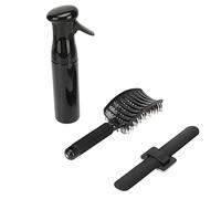 Qudinip Juego de Cepillos de Ventilación Curvos para Desenredar, con Botella Pulverizadora y Pulsera con Pinza para el Cabello, Herramienta de Peinado, ABS Portátil para el Hogar y el Salón (Negra)