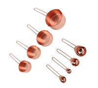 Qudinip Juego de Cuchara y Taza Medidora de Acero Inoxidable con Báscula para Hornear y Cocinar, Herramienta de Cocina de Calidad Alimentaria, 8 Uds. (Oro rosa)