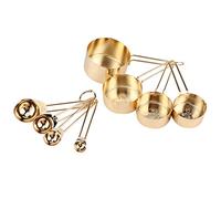Qudinip Juego de Cuchara y Taza Medidora de Acero Inoxidable con Báscula para Hornear y Cocinar, Herramienta de Cocina de Calidad Alimentaria, 8 Uds. (Oro)