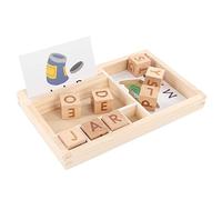 Qudinip Juego de Juguetes de Bloques de Alfabeto de Madera para Aprender Letras y Diversión de Ortografía para Niños 8 Bloques 30 Tarjetas Tilo