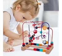 Qudinip Laberinto de Cuentas de Madera para Niños Pequeños, Juguete para Juego Educativo, Desarrollo Creativo de la Conciencia Espacial, Diseño de Círculo de Madera (Patrón de Animales)