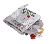 Qudinip Libros de Tela para Bebés Libro de Animales Suaves 3D Masticables para Aprendizaje Temprano y Juego Sensorial - Gris Blanco, 1 Unidad, Tamaño 6.1x6.5 Pulgadas (Elefante)