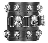 Qudinip Pulsera de Cuero Trenzado, Diseño de Calavera Ajustable único, Joyería de Muñeca Elegante para Hombres y Mujeres, Regalo de Cuero Partido Negro Hecho a Mano