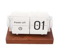 Qudinip Reloj de Escritorio con Tapa Mecánico con Base de Madera, Diseño Multifunción para Decoración del Hogar y la Oficina, Batería de 2400mAh, 11x6x6cm (Blanca)