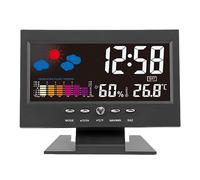 Qudinip Reloj Despertador con Pantalla a Color con Activación de Sonido e Información Meteorológica para Cabecera Estilo Elegante Negro