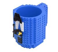 Qudinip Taza de café Build On Brick, Divertida Taza de Bricolaje sin BPA para Niños y Adultos, Diseño único de Bloques de Construcción, Ideal para café y té, 5.4x3.8x4.7in (Azul)