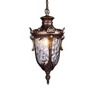 qudkdhs Lámpara Colgante Europea Ganeep, Resistente al Agua, para Exteriores, con Cadena Ajustable, de Aluminio, con Cristal Ondulado Negro/marrón.