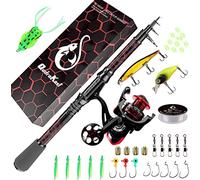 QudraKast Combo de caña de Pescar y Carrete, diseño único con Pintura de deformación X, caña de Pescar telescópica de Fibra de Carbono con Kit Combinado de Carrete, Principiantes