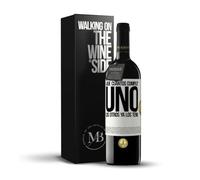 «¿Que cuántos cumplo? UNO Los otros ya los tenía» Mensaje en una Botella. Vino Tinto Premium Reserva 12 Meses + Gift Box. Etiqueta Blanca PERSONALIZABLE
