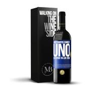 «¿Que cuántos cumplo? UNO Los otros ya los tenía» Mensaje en una Botella. Vino Tinto Premium Reserva 12 Meses + Gift Box. Etiqueta Azul PERSONALIZABLE