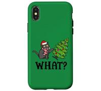 QUÉ Divertido Gato Negro Papá Noel empujando un árbol de Navidad, Amante de los Gatos Carcasa para iPhone X/XS