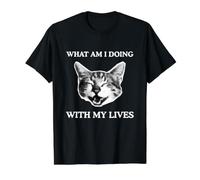 Qué Estoy Haciendo con Mis Vidas Divertido Gato Animal Meme Obsceno Camiseta gráfica económica, Hombre, Negro, L