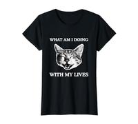 Qué Estoy Haciendo con Mis Vidas Divertido Gato Animal Meme Obsceno Camiseta gráfica económica, Mujer, Negro, L