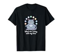 Qué Estoy Haciendo con mis Vidas Divertido Lindo Gato meditación Camiseta
