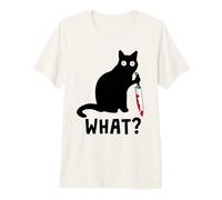 ¿Qué? Gato Negro Asesino Sosteniendo Un Cuchillo Divertido Gráfico Camiseta Premium