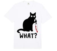 ¿Qué? Gato Negro Asesino Sosteniendo Un Cuchillo Divertido Gráfico Comfort Colors Adult Heavyweight T-Shirt