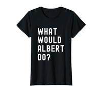 ¿Qué haría Albert? Camiseta gráfica económica, Mujer, Negro, S