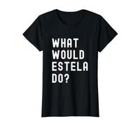 ¿Qué haría Estela? Camiseta gráfica económica, Mujer, Negro, S