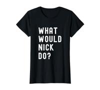 ¿Qué haría Nick? Camiseta gráfica económica, Mujer, Negro, S