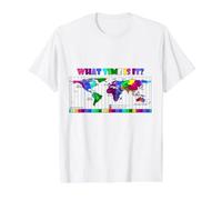 ¿Qué Hora es? Mapa de Zona horaria Mundial Camiseta gráfica económica, Hombre, Blanco, M