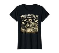 Qué Tiempo jodido para Estar Vivo Amantes de Memes de Broma Camiseta gráfica económica, Mujer, Negro, XS