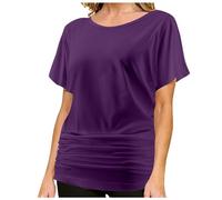 Que Venden Camiseta de Manga murciélago con Cuello y Manga Corta en Primavera y Verano (Purple, M)