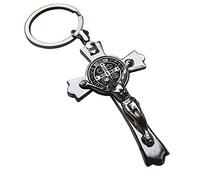 QUEAMBLER Llavero de crucifijo de Jesús, Santa Cruz, regalo religioso católico, plata, 75 x 45 mm