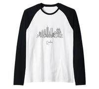 Quebec Francés Ciudad Horizonte Viajes Recuerdos Negro Paisaje Urbano Camiseta Manga Raglan