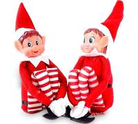Quebec Naughty Elf Set - Figuras de elfo de niño y niña, inspirado en el pequeño ayudante de Papá Noel, cuerpo suave, caras de vinilo, diversión familiar festiva, 12 pulgadas, pareja