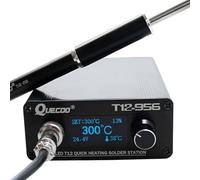 QUECOO T12-956 Estación Digital de Soldadura Hierro de Soldar Electrónico OLED de 1.3 pulgadas con mango negro M8 y puntas de soldador T12 (Kit T12-956 I)