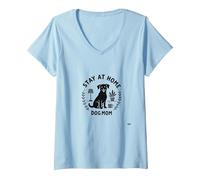 Quédate en casa Dog Mom Cozy Pet Lover Camiseta Cuello V, Mujer, Azul Bebé, XXL