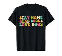 Quédate en casa Lee Libros Love Dogs Libro de Citas Divertidas Amantes de los Perros Camiseta gráfica económica, Hombre, Negro, XL